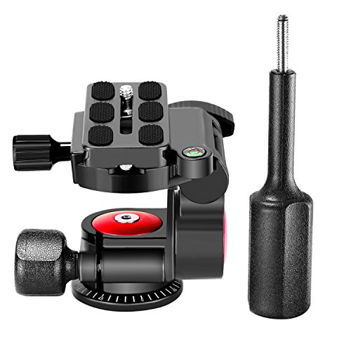 Neewer Rótula de Trípode de Una Sola Manija Rotación 360 Grados Tridimensional, con 1/4-3/8 Pulgada Tornillo para Trípode Monopie Soporte de Luz, Carga Máxima 10 Kg (Rojo+Negro)