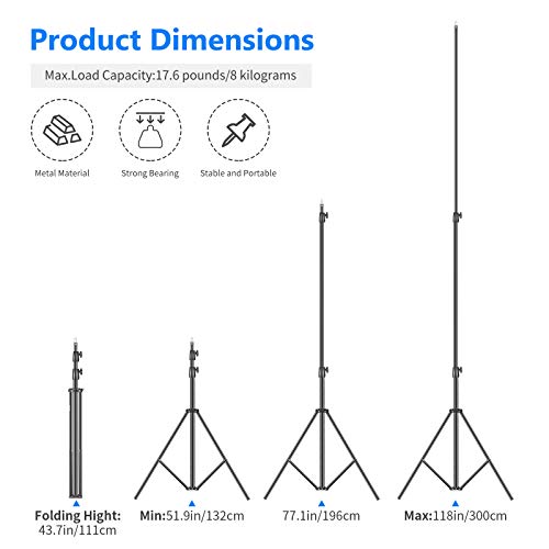 Neewer Soporte de Luz Resistente 3m Soporte Trípode Fotografía Metal Acolchado con Resorte Ajustable para Estudio Fotográfico Softbox Flash Monolight Anillo de Luz y Otros Equipos Fotográficos(Negro)