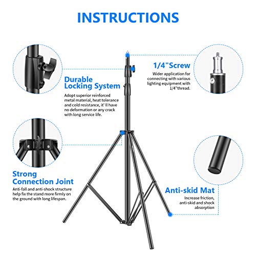 Neewer Soporte de Luz Resistente 3m Soporte Trípode Fotografía Metal Acolchado con Resorte Ajustable para Estudio Fotográfico Softbox Flash Monolight Anillo de Luz y Otros Equipos Fotográficos(Negro)