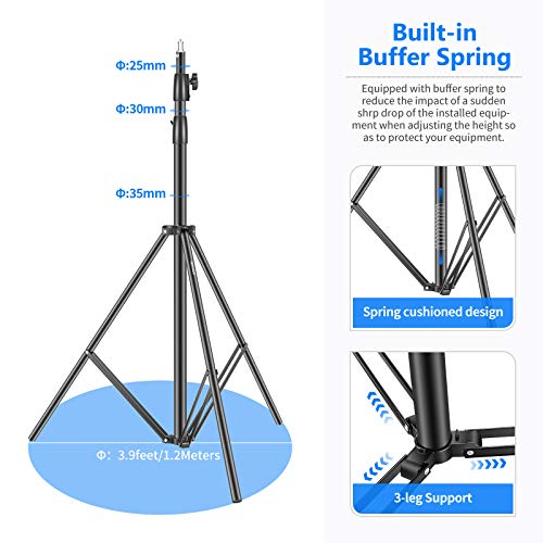 Neewer Soporte de Luz Resistente 3m Soporte Trípode Fotografía Metal Acolchado con Resorte Ajustable para Estudio Fotográfico Softbox Flash Monolight Anillo de Luz y Otros Equipos Fotográficos(Negro)