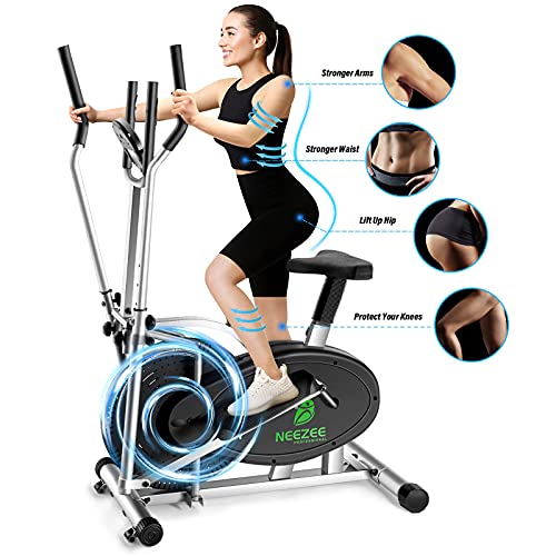 Neezee Entrenador de cruz elíptica, máquina cruzada mejorada con monitor LCD – 2 en 1 máquina de entrenamiento de bicicleta de ejercicio peso máximo 120 kg, con resistencia magnética ajustable