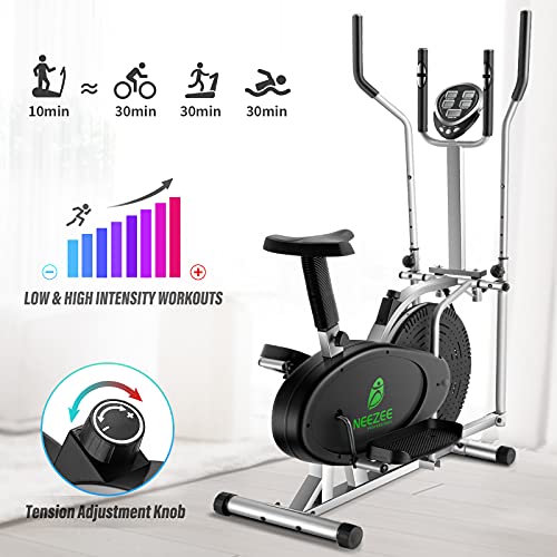 Neezee Entrenador de cruz elíptica, máquina cruzada mejorada con monitor LCD – 2 en 1 máquina de entrenamiento de bicicleta de ejercicio peso máximo 120 kg, con resistencia magnética ajustable