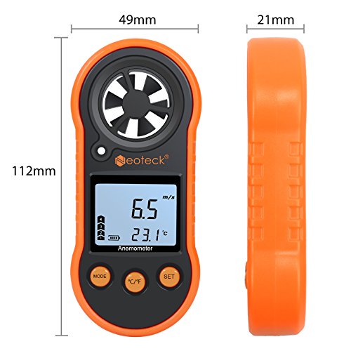 Neoteck Anemómetro Digital LCD Medidor de Velocidad del Viento Flujo de Aire Termómetro con Luz de Fondo para Windsurf Cometa Volar Navegar Pescar