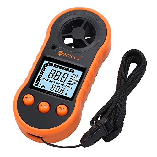 Neoteck Anemómetro Digital LCD Medidor de Velocidad del Viento Flujo de Aire Termómetro con Luz de Fondo para Windsurf Cometa Volar Navegar Pescar