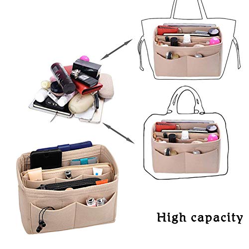 NEPAK Bolso Organizador de Fieltro,Organizador Bolsos de Mujer,Bolsa de Cremallera Desmontable y Llavero(Beige, M)