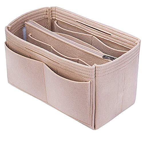 NEPAK Bolso Organizador de Fieltro,Organizador Bolsos de Mujer,Bolsa de Cremallera Desmontable y Llavero(Beige, M)