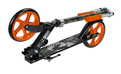 NERF-Scooter 2 Ruedas - Patinete- Ruedas DE 200 MM-Ligero Y Plegable-Deporte Aire Libre, Negro y Naranja, 3263