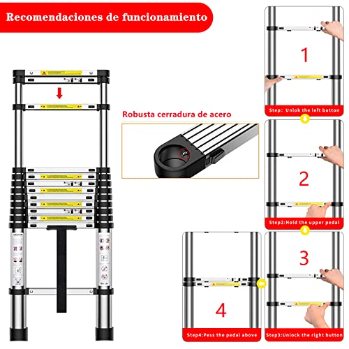 Nestling® 2.6M Escalera Telescópica Multiusos de Aluminio Portátil. Extensión Plegable y Extensible EN131, Carga Máxima 150 kg