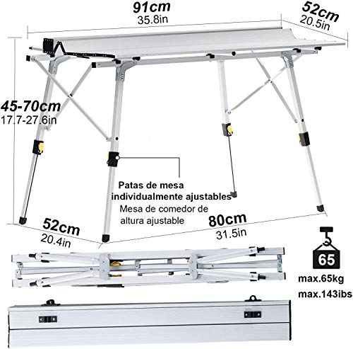 Nestling® 91 x 52cm Mesa para Acampada, Mesa Plegable De Aluminio, Altura Regulable,Al Aire Libre, Picnic/Barbacoa + (HombroPack) (91 x 52cm)