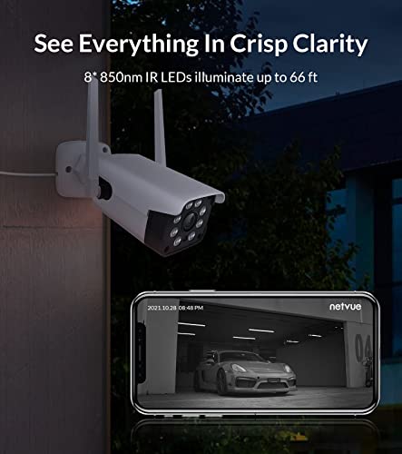 NETVUE Camara Vigilancia WiFi Exterior,1080P Cámara IP Exterior IP66 a Prueba de Agua y Polvo Camara de Vigilancia Exterior Detección de Movimiento,Visión Nocturna,Compatible con Alexa