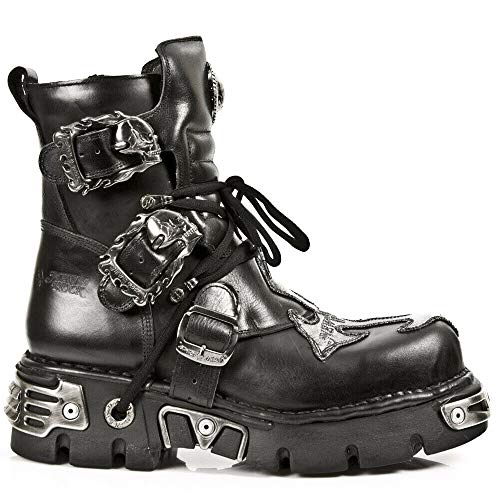 NEW ROCK 407-S1 Silver Cross Botines de Cuero Negro Estilo Motociclista Gótico Punk 41