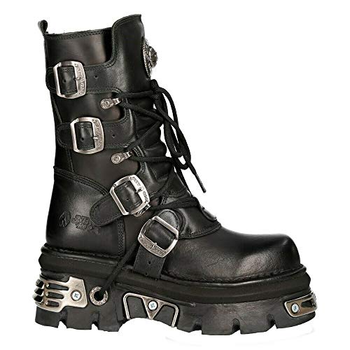 New Rock M.373-S4 Botas Reactor Góticas Unisex 100% Cuero Negro Metálico 36