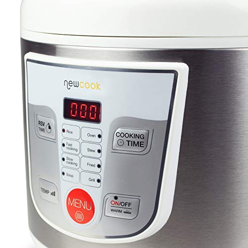 NEWCOOK Robot de Cocina Multifunción, Capacidad 5 Litros, Programable Hasta 24H, Cocina Automáticamente, 8 Menús Preconfigurados y Función Mantener Caliente Hasta 24H. Incluye Cubeta Antiadherente