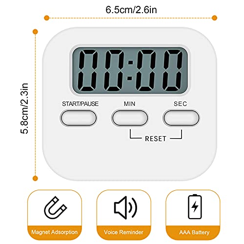 NIAGUOJI Temporizador de Cocina Digital con Pantalla LCD Grande, Timer cocina, Cronometro mesa,Reloj temporizador Cocina Digital con Alarma Fuerte (Blanco)