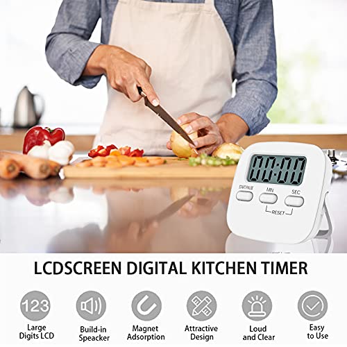 NIAGUOJI Temporizador de Cocina Digital con Pantalla LCD Grande, Timer cocina, Cronometro mesa,Reloj temporizador Cocina Digital con Alarma Fuerte (Blanco)