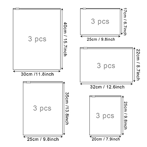 NITAIUN 15 Piezas Organizadores de Embalaje de Viaje, Bolsas de Almacenamiento de Ropa Bolsa Ziplock Reutilizable Bolsa de Transparente Esmeriladas Plástico para Ropa, Bragas, Zapatos, Cosméticos