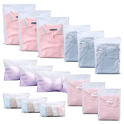 NITAIUN 15 Piezas Organizadores de Embalaje de Viaje, Bolsas de Almacenamiento de Ropa Bolsa Ziplock Reutilizable Bolsa de Transparente Esmeriladas Plástico para Ropa, Bragas, Zapatos, Cosméticos