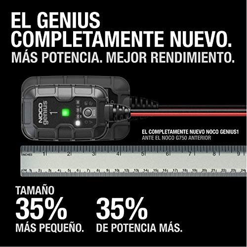 NOCO GENIUS1EU, 1A cargador de batería automático inteligente portátil de 6V y 12V, mantenedor de batería y desulfador para moto, scooter, auto, camión y caravana