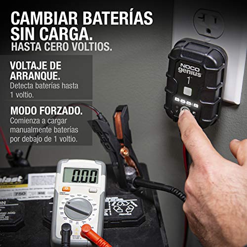 NOCO GENIUS1EU, 1A cargador de batería automático inteligente portátil de 6V y 12V, mantenedor de batería y desulfador para moto, scooter, auto, camión y caravana