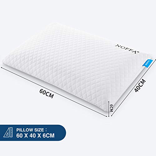 NOFFA Almohada Baja Altura Adultos, Almohada Fina Viscoelastica 60 cm Cervicales Dormir Boca Abajo, Almohada Plana Delgada Cervical Niños Adolescente