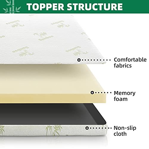 NOFFA Topper Viscoelástico 140x190, Sobrecolchon de Espuma con Memoria 5 cm, Cubrecolchón Confortable con Bambú Funda Lavable