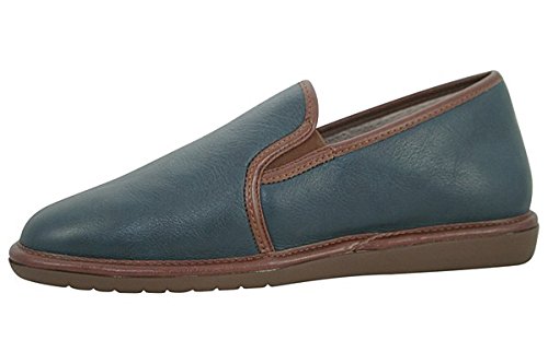 Nordikas - Zapatillas de estar por casa de cuero para hombre, color azul, talla 42