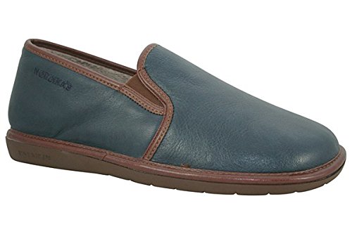 Nordikas - Zapatillas de estar por casa de cuero para hombre, color azul, talla 42