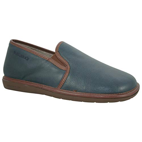 Nordikas - Zapatillas de estar por casa de cuero para hombre, color azul, talla 42