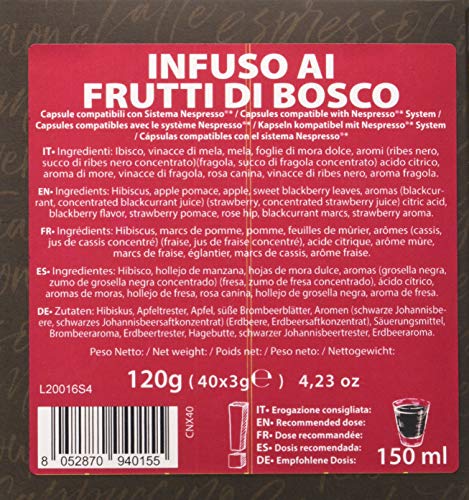 Note d'Espresso - Frutas del Bosque - Cápsulas de Tisana Compatibles con Cafeteras NESPRESSO* - 40 caps