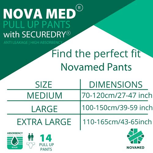 Novamed - Pañales para incontinencia, pañales para adultos, 14 por paquete (mediano), absorción de 1650 ml