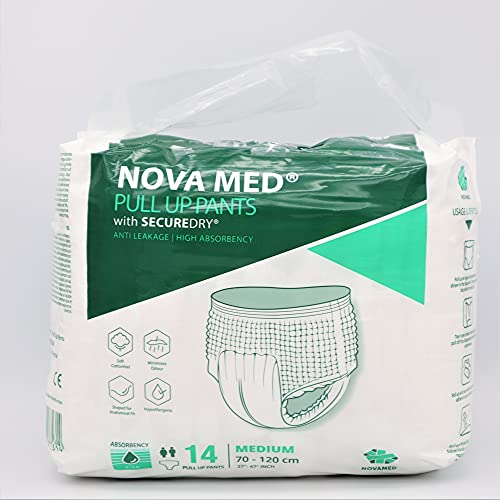 Novamed - Pañales para incontinencia, pañales para adultos, 14 por paquete (mediano), absorción de 1650 ml