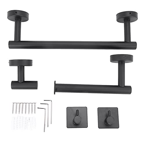 Nrpfell Portarrollos Baño Toallero Barra Ganchos Percheros y 2 Ganchos Adhesivos para Baño, Pared, Cocina, Puerta, 5 Piezas Accesorios de Baño, Negro, Acero Inoxidable