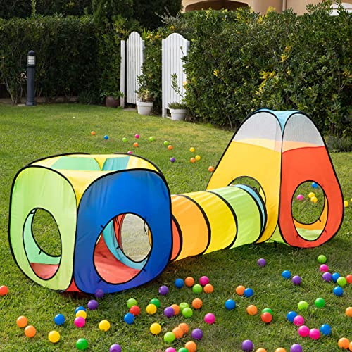 NUBUNI 3 en 1 Tienda Campaña Infantil : 2 Casitas Tela + 1 Tunel de Juego para niños : Plegable Parque Bebe Bolas Infantil Jardín Exterior Interior Juguetes Niño Niñas Bebes Casitas Tela Tipi