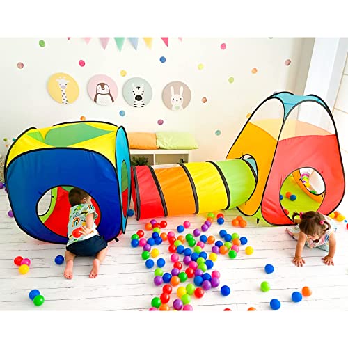 NUBUNI 3 en 1 Tienda Campaña Infantil : 2 Casitas Tela + 1 Tunel de Juego para niños : Plegable Parque Bebe Bolas Infantil Jardín Exterior Interior Juguetes Niño Niñas Bebes Casitas Tela Tipi