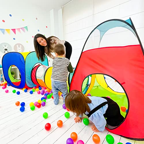 NUBUNI 3 en 1 Tienda Campaña Infantil : 2 Casitas Tela + 1 Tunel de Juego para niños : Plegable Parque Bebe Bolas Infantil Jardín Exterior Interior Juguetes Niño Niñas Bebes Casitas Tela Tipi