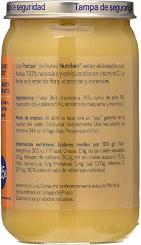 Nutribén Potitos de Manzana, Plátano, Melocotón y Piña, Desde Los 6 Meses, 235g