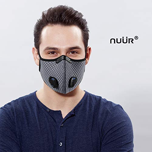 NUÜR - Mascarilla con doble filtro de aire, pinza para la nariz de plástico blando, y tira para proteger. Lavable y duradera. Para hacer ciclismo, correr, etc.