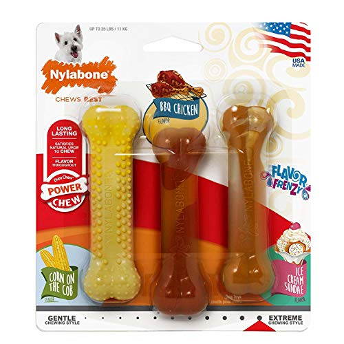 Nylabone Juguete masticable para higiene Dental en Forma de Hueso para Perros con mordida agresiva, Triple Pack, frenesí de Sabor, para Perros Adultos de hasta 11 Kilos 135 g