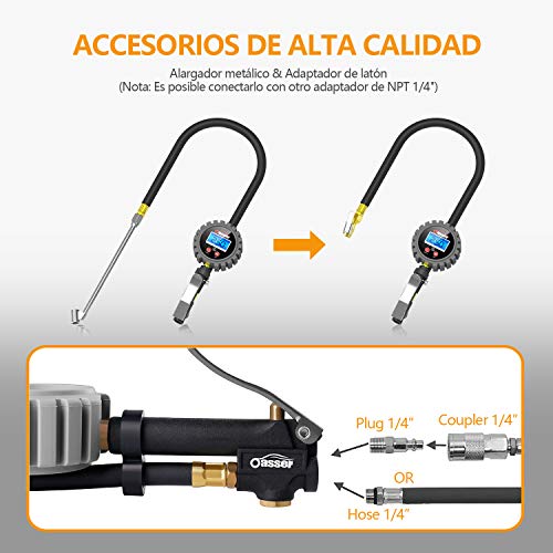 Oasser Manómetro Presión Neumáticos Digital 0-18bar Manómetro Inflador Neumáticos para Compresor Medidor Presión Neumáticos Profesional Portátil para Coche Moto Bicicleta y Camión 0-255psi P5