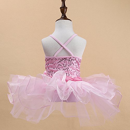 OBEEII Maillot Vestido de Ballet Leotardo Tutú Algodón con Lentejuelas Brillantes Ropa de Baile Gimnasia Infantil Princesa Danza Vestidos para Niña 5-6 Años Rosa