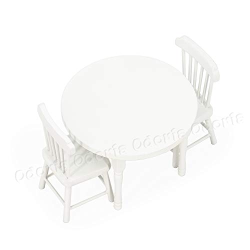 Odoria 1/12 Miniatura Mesa de Comedor Blanco y 2 Sillas Muebles para Casa de Muñecas