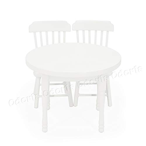 Odoria 1/12 Miniatura Mesa de Comedor Blanco y 2 Sillas Muebles para Casa de Muñecas