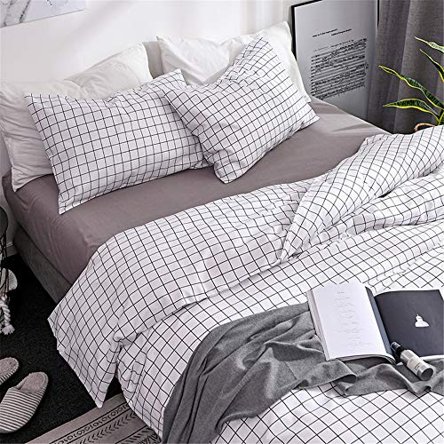 Odot Juego De Ropa De Cama con Funda De Edredón, Anti-Ácaro Microfibra Cremallera Funda Nórdica Funda De Almohada, Rayas Geométricas De Celosía (Cuadros Blancos,Cama 90cm 150x200cm (2pc))