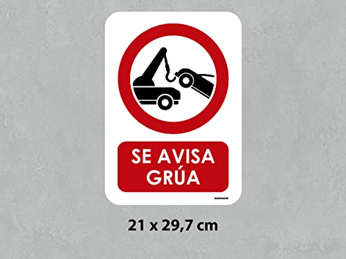 Oedim Se Avisa Grua, 21x29,7cm, Señaletica en Material Aluminio Blanco Resistente de 3mm, Duradera y Económica