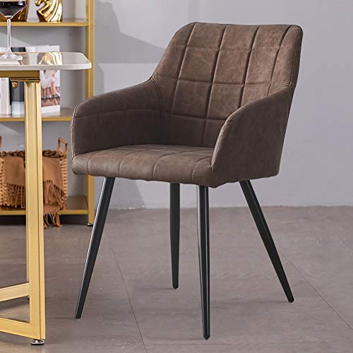 OFCASA Pack 2 Sillas de Comedor Tapizadas en Piel sintética Silla de cocina con Reposabrazos Sillón Modernas para Sala de Estar, Patas de Metal, Marrón