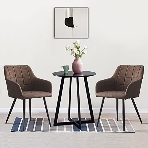 OFCASA Pack 2 Sillas de Comedor Tapizadas en Piel sintética Silla de cocina con Reposabrazos Sillón Modernas para Sala de Estar, Patas de Metal, Marrón