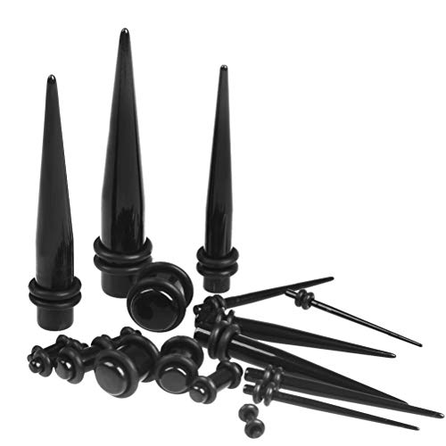 OFNMY 36 piezas de estiramiento de oído kit de dilatadores de oreja y tapones de acrílico túnel de ensanchamiento de doble anillo negro joyería piercing - 1.6 mm-10 mm / 14G-00G