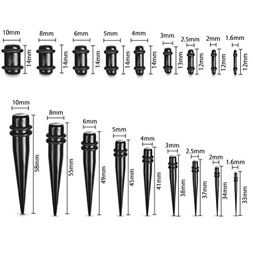 OFNMY 36 piezas de estiramiento de oído kit de dilatadores de oreja y tapones de acrílico túnel de ensanchamiento de doble anillo negro joyería piercing - 1.6 mm-10 mm / 14G-00G