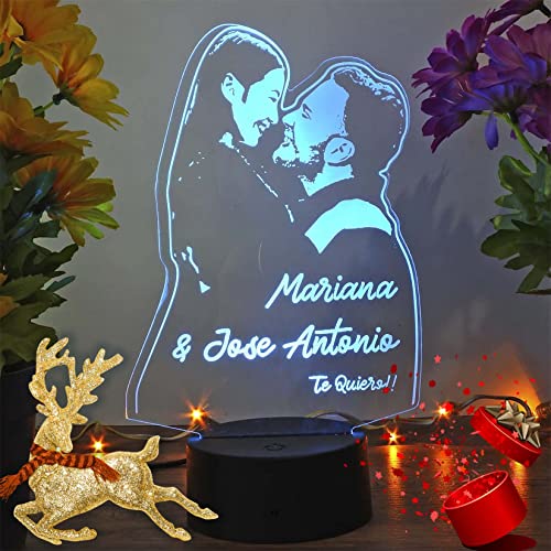 Oh! My Neon Lampara con Tu Foto 3D Personalizada Led 16 Colores Creativa Usb Regalos Ideales para Románticas Boda Cumpleaños Felicidades- (Base 1)