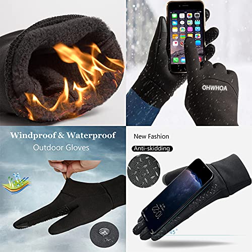 OHWHOA Guantes Invierno Ciclismo Termicos por Hombre y Mujer, Guantes Táctiles Moto Impermeables a Prueba de Viento para Aire Libre, Correr, Camping, Senderismo, Escalada, Combate, Esquiar